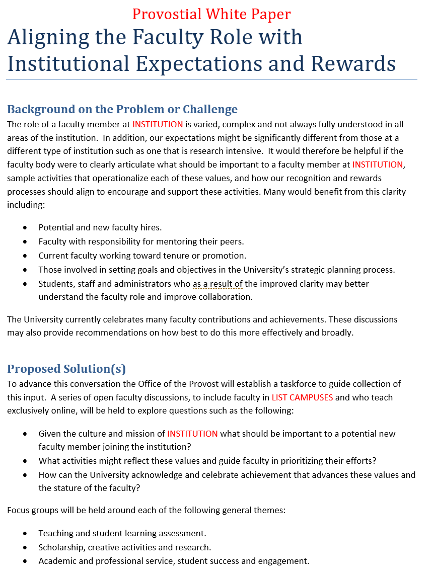 Creating Congruence Between the Faculty Role and Institutional Expectations Recognitions and Rewards